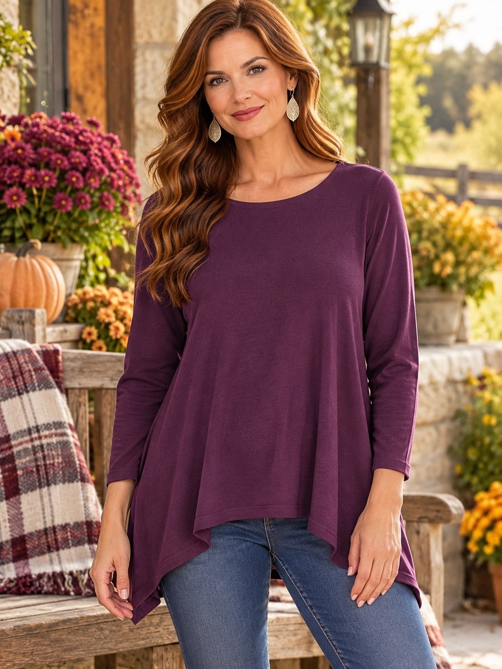Philosophy Women’s 1X Plum Purple Long Sleeve High Low Tunic Top NWT